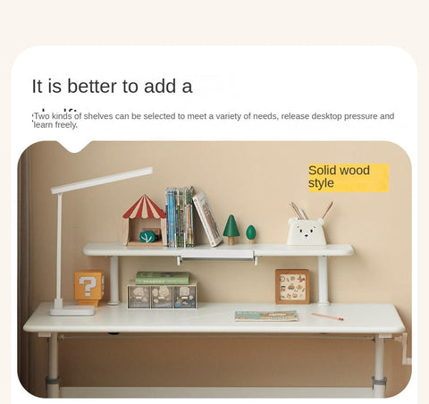 Poplar Solid Wood Adjustable Kids Study Desk Cream Finish Durable Writing Table with Storage Options