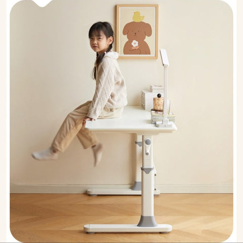 Poplar Solid Wood Adjustable Kids Study Desk Cream Finish Durable Writing Table with Storage Options