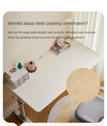 Poplar Solid Wood Adjustable Kids Study Desk Cream Finish Durable Writing Table with Storage Options