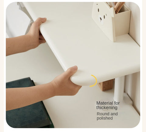 Poplar Solid Wood Adjustable Kids Study Desk Cream Finish Durable Writing Table with Storage Options