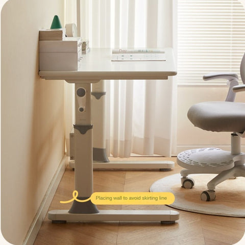 Poplar Solid Wood Adjustable Kids Study Desk Cream Finish Durable Writing Table with Storage Options