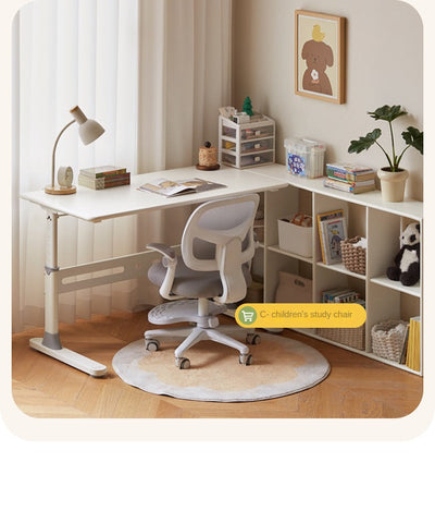 Poplar Solid Wood Adjustable Kids Study Desk Cream Finish Durable Writing Table with Storage Options