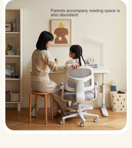 Poplar Solid Wood Adjustable Kids Study Desk Cream Finish Durable Writing Table with Storage Options