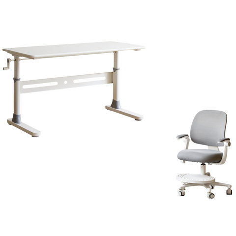 Poplar Solid Wood Adjustable Kids Study Desk Cream Finish Durable Writing Table with Storage Options