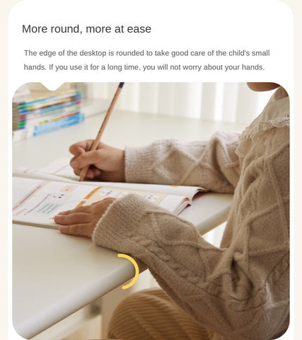 Poplar Solid Wood Adjustable Kids Study Desk Cream Finish Durable Writing Table with Storage Options