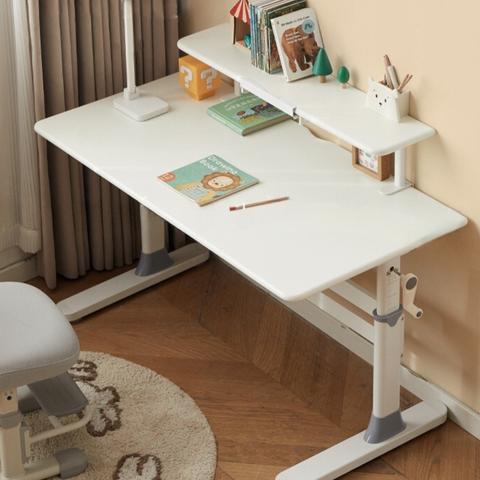 Poplar Solid Wood Adjustable Kids Study Desk Cream Finish Durable Writing Table with Storage Options