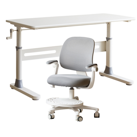 Poplar Solid Wood Adjustable Kids Study Desk Cream Finish Durable Writing Table with Storage Options