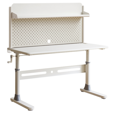 Poplar Solid Wood Adjustable Kids Study Desk Cream Finish Durable Writing Table with Storage Options