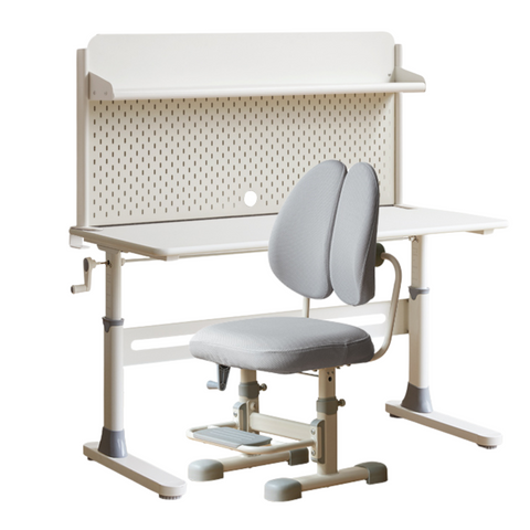 Poplar Solid Wood Adjustable Kids Study Desk Cream Finish Durable Writing Table with Storage Options