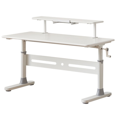 Poplar Solid Wood Adjustable Kids Study Desk Cream Finish Durable Writing Table with Storage Options