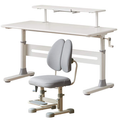 Poplar Solid Wood Adjustable Kids Study Desk Cream Finish Durable Writing Table with Storage Options