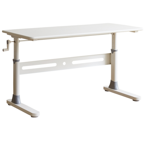 Poplar Solid Wood Adjustable Kids Study Desk Cream Finish Durable Writing Table with Storage Options