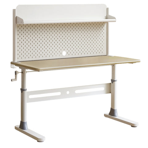 Poplar Solid Wood Adjustable Kids Study Desk Cream Finish Durable Writing Table with Storage Options