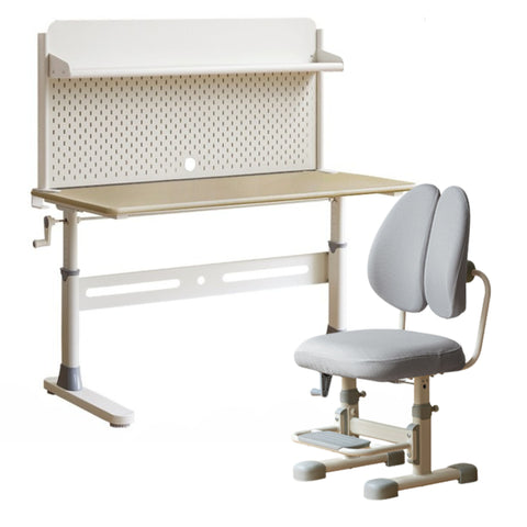 Poplar Solid Wood Adjustable Kids Study Desk Cream Finish Durable Writing Table with Storage Options