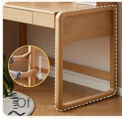 Beech Solid Wood Children Study Desk with Eye Protection Lamp Adjustable Height Natural Finish Bookcase Storage