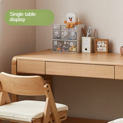 Beech Solid Wood Children Study Desk with Eye Protection Lamp Adjustable Height Natural Finish Bookcase Storage