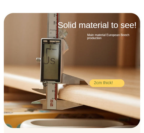 Beech Solid Wood Children Study Desk with Eye Protection Lamp Adjustable Height Natural Finish Bookcase Storage