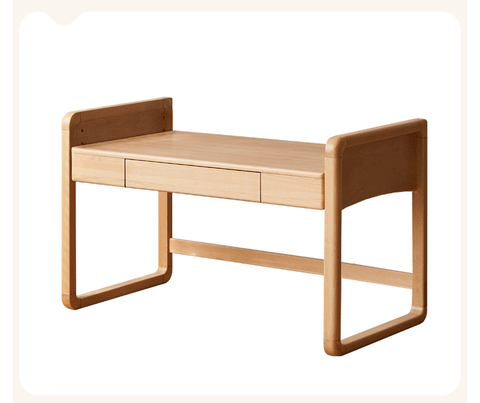 Beech Solid Wood Children Study Desk with Eye Protection Lamp Adjustable Height Natural Finish Bookcase Storage