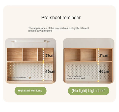 Beech Solid Wood Children Study Desk with Eye Protection Lamp Adjustable Height Natural Finish Bookcase Storage