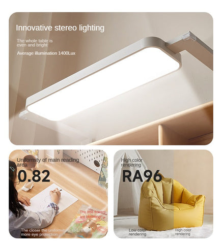 Beech Solid Wood Children Study Desk with Eye Protection Lamp Adjustable Height Natural Finish Bookcase Storage