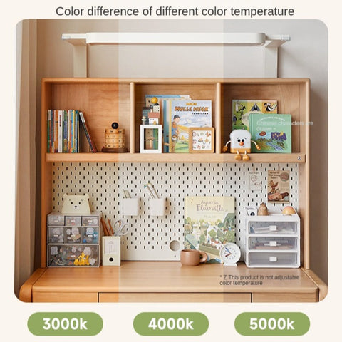 Beech Solid Wood Children Study Desk with Eye Protection Lamp Adjustable Height Natural Finish Bookcase Storage