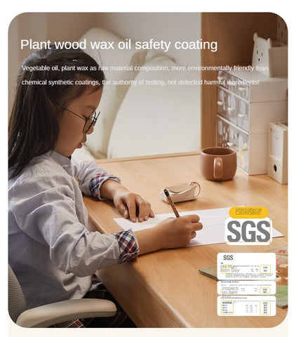 Beech Solid Wood Children Study Desk with Eye Protection Lamp Adjustable Height Natural Finish Bookcase Storage