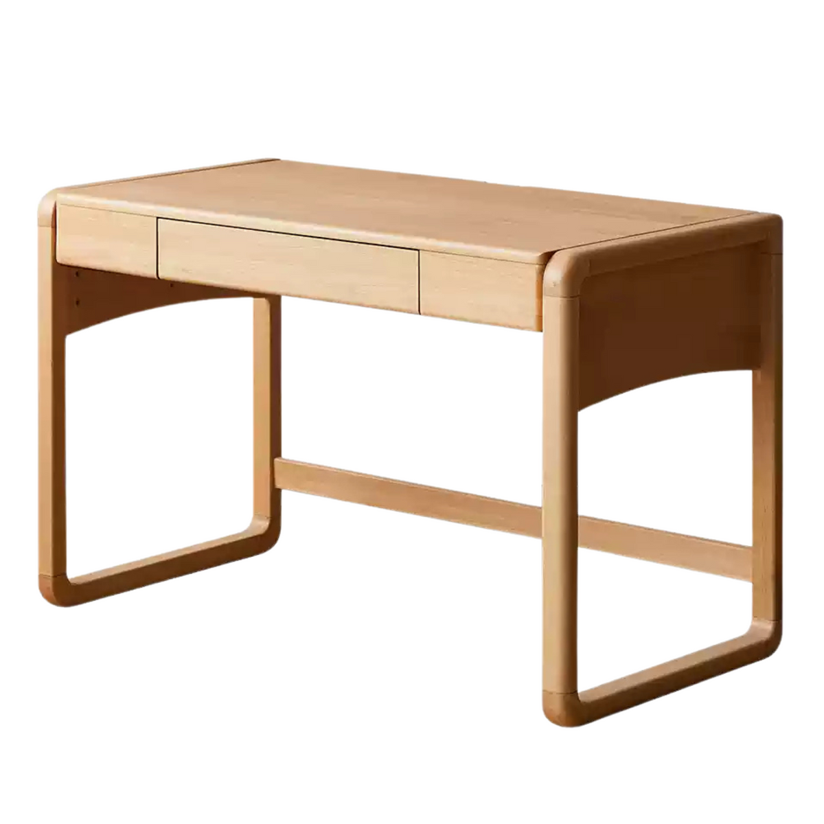 Beech Solid Wood Children Study Desk with Eye Protection Lamp Adjustable Height Natural Finish Bookcase Storage