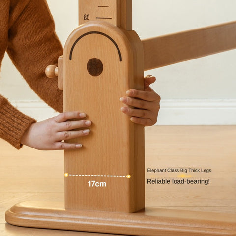 Beech Solid Wood Adjustable Study Table & Bookshelf with Drawer Natural Finish for Kids