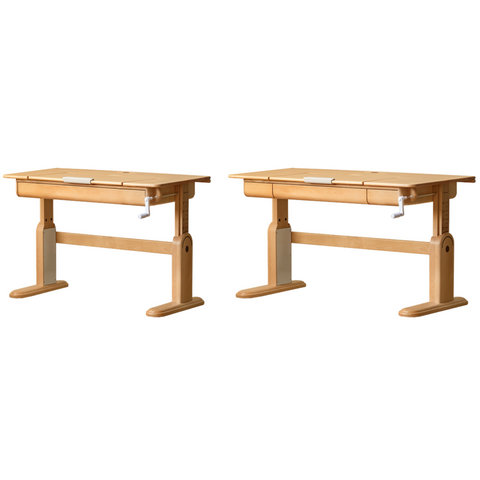 Beech Solid Wood Adjustable Study Table & Bookshelf with Drawer Natural Finish for Kids