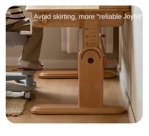 Beech Solid Wood Adjustable Study Table & Bookshelf with Drawer Natural Finish for Kids