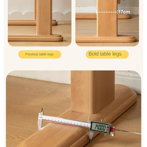Beech Solid Wood Adjustable Study Table & Bookshelf with Drawer Natural Finish for Kids