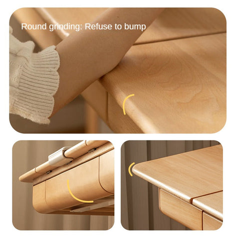 Beech Solid Wood Adjustable Study Table & Bookshelf with Drawer Natural Finish for Kids