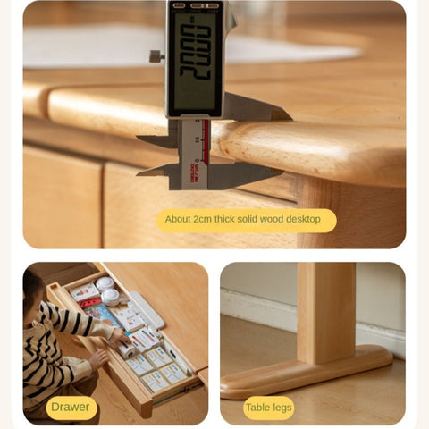 Beech Solid Wood Adjustable Study Table & Bookshelf with Drawer Natural Finish for Kids