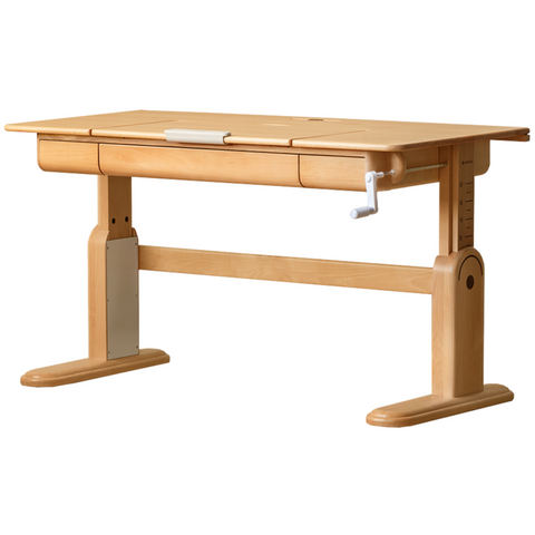 Beech Solid Wood Adjustable Study Table & Bookshelf with Drawer Natural Finish for Kids