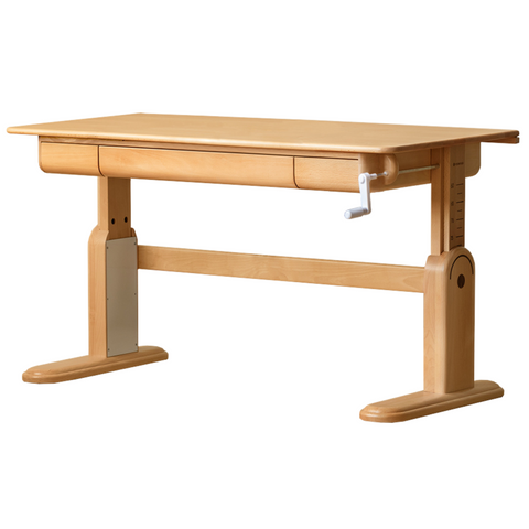 Beech Solid Wood Adjustable Study Table & Bookshelf with Drawer Natural Finish for Kids
