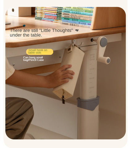 Beech Solid Wood Adjustable Study Table Natural Finish Ergonomic Lift Desk for Home & Kids