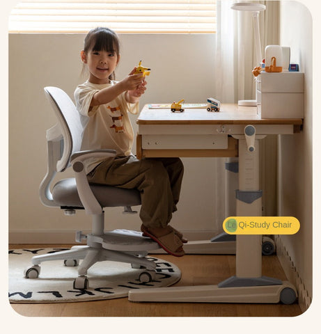 Beech Solid Wood Adjustable Study Table Natural Finish Ergonomic Lift Desk for Home & Kids