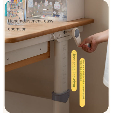 Beech Solid Wood Adjustable Study Table Natural Finish Ergonomic Lift Desk for Home & Kids