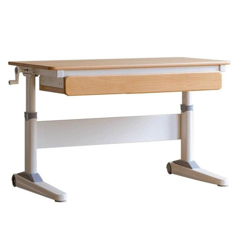 Beech Solid Wood Adjustable Study Table Natural Finish Ergonomic Lift Desk for Home & Kids