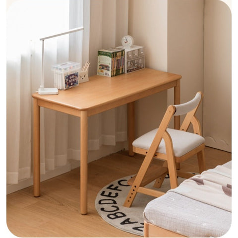 Beech Solid Wood Kids Writing Desk Natural Oak Finish Minimalist Study Table with Storage Drawers