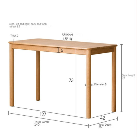 Beech Solid Wood Kids Writing Desk Natural Oak Finish Minimalist Study Table with Storage Drawers