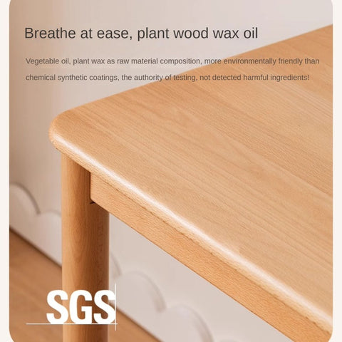 Beech Solid Wood Kids Writing Desk Natural Oak Finish Minimalist Study Table with Storage Drawers