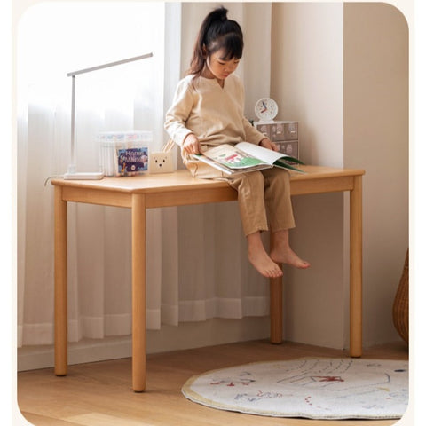 Beech Solid Wood Kids Writing Desk Natural Oak Finish Minimalist Study Table with Storage Drawers