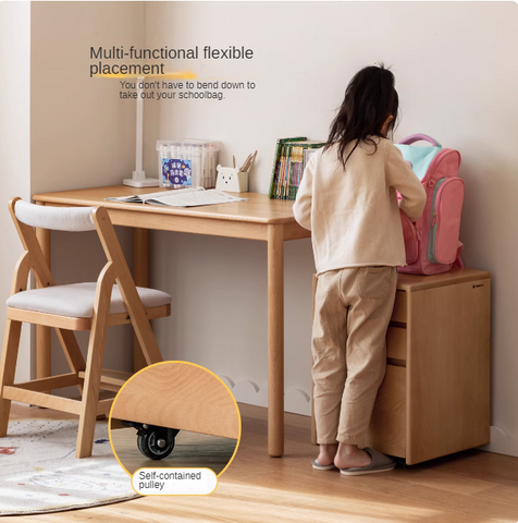 Beech Solid Wood Kids Writing Desk Natural Oak Finish Minimalist Study Table with Storage Drawers