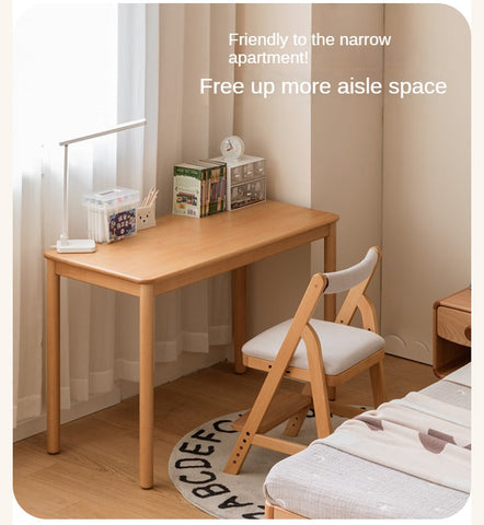 Beech Solid Wood Kids Writing Desk Natural Oak Finish Minimalist Study Table with Storage Drawers