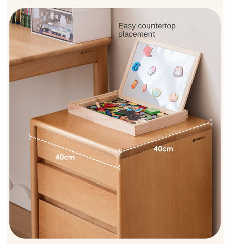 Beech Solid Wood Kids Writing Desk Natural Oak Finish Minimalist Study Table with Storage Drawers
