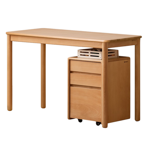 Beech Solid Wood Kids Writing Desk Natural Oak Finish Minimalist Study Table with Storage Drawers
