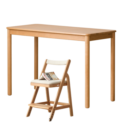 Beech Solid Wood Kids Writing Desk Natural Oak Finish Minimalist Study Table with Storage Drawers