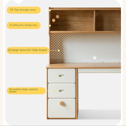 Oak Solid Wood Children’s Study Desk with Bookshelf Modern Light Wood Storage Table