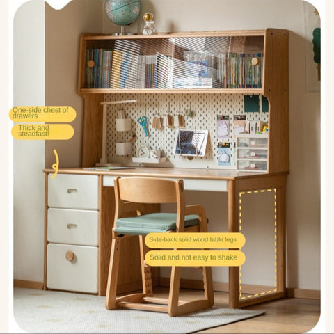 Oak Solid Wood Children’s Study Desk with Bookshelf Modern Light Wood Storage Table